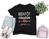 Lebonshirt® T-shirt Premium Enfant 100% Coton Bio - Bientôt Cousin-Cousine - Cadeau Enfant - Anoonce De Grossesse - Future Maman - Future Tante - L080223S01