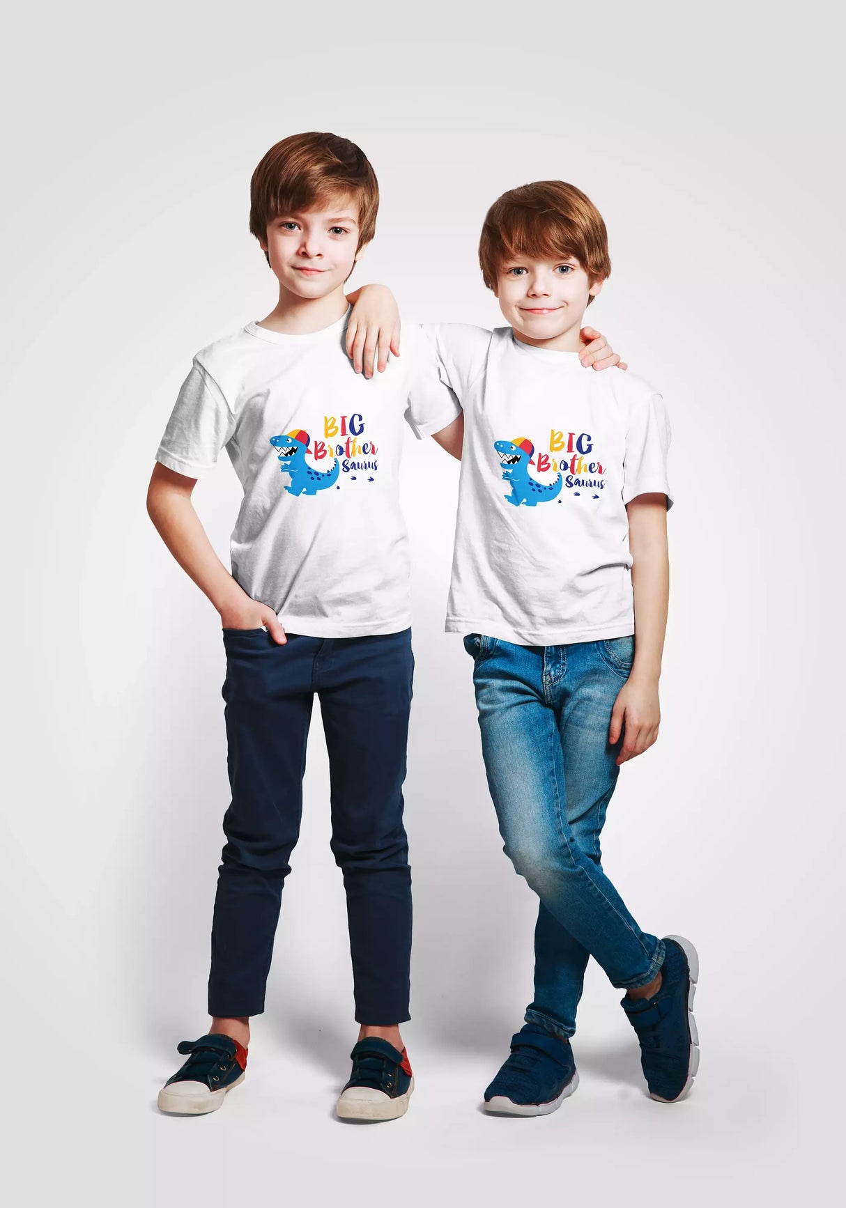 Lebonshirt® T-shirt Premium Enfant 100% Coton Bio - Big Brother Saurus, Grand-frère Dinosaure - L270422S19