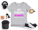 Lebonshirt® T-shirt Premium Femme 100% Coton Bio - Je Suis Une Maman Et Une Infirmière, Rien Ne m'Effraye - L220422S19 - Gris