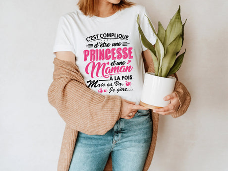 Lebonshirt® T-shirt Premium Femme Coton Bio - C'est Compliqué D'être Une Princesse Et Une Maman - L060522S22 