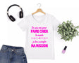 Lebonshirt® T-shirt Premium Femme Coton Bio - Je Suis Née Pour Faire Chier Le Monde, Je Dois Accomplir Ma Mission, Cadeau Humour Pour Femme - L270423S23 - Blanc