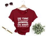 Lebonshirt® T-shirt Premium Femme Coton Bio - Une Femme Formidable Donne Toujours Une Maman Exceptionnelle - L050522S13 - Bordeaux