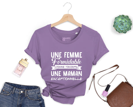 Lebonshirt® T-shirt Premium Femme Coton Bio - Une Femme Formidable Donne Toujours Une Maman Exceptionnelle - L050522S13 - Lavande