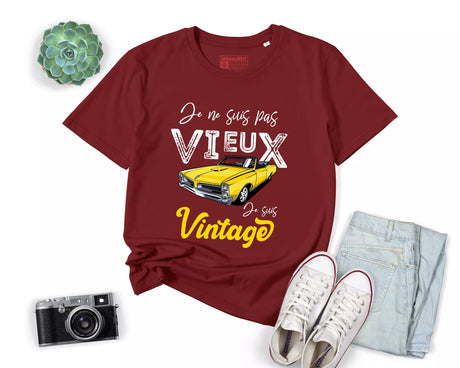 Lebonshirt® T-shirt Premium Homme 100% Coton Bio - Je Ne Suis Pas Vieux, Je Suis Vintage - L270422S17 - Bordeaux