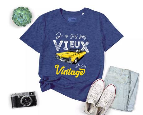 Lebonshirt® T-shirt Premium Homme 100% Coton Bio - Je Ne Suis Pas Vieux, Je Suis Vintage - L270422S17 - Indigo