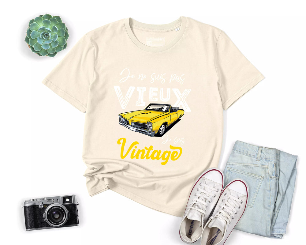 Lebonshirt® T-shirt Premium Homme 100% Coton Bio - Je Ne Suis Pas Vieux, Je Suis Vintage - L270422S17 - Naturel