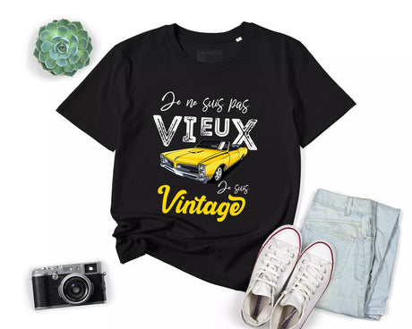 Lebonshirt® T-shirt Premium Homme 100% Coton Bio - Je Ne Suis Pas Vieux, Je Suis Vintage - L270422S17 - Noir