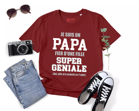 Lebonshirt® T-shirt Premium Homme 100% Coton Bio - Je Suis Un Papa Fier d'Une Fille Super Géniale, Elle m'a Acheté Ce T-shirt - L270422S22 - Bordeaux