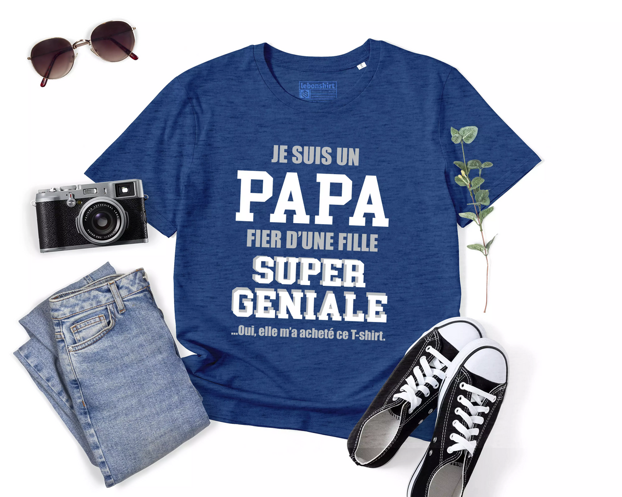 Lebonshirt® T-shirt Premium Homme 100% Coton Bio - Je Suis Un Papa Fier d'Une Fille Super Géniale, Elle m'a Acheté Ce T-shirt - L270422S22 - Indigo