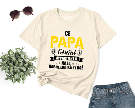 Lebonshirt® T-shirt Premium Homme Coton Bio - Ce Papa Génial Apparteint À, Cadeau Perrsonnalisé Pour Papa Fête Des Pères - L090522S25 - Naturel