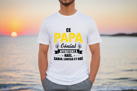 Lebonshirt® T-shirt Premium Homme Coton Bio - Ce Papa Génial Apparteint À, Cadeau Perrsonnalisé Pour Papa Fête Des Pères - L090522S25