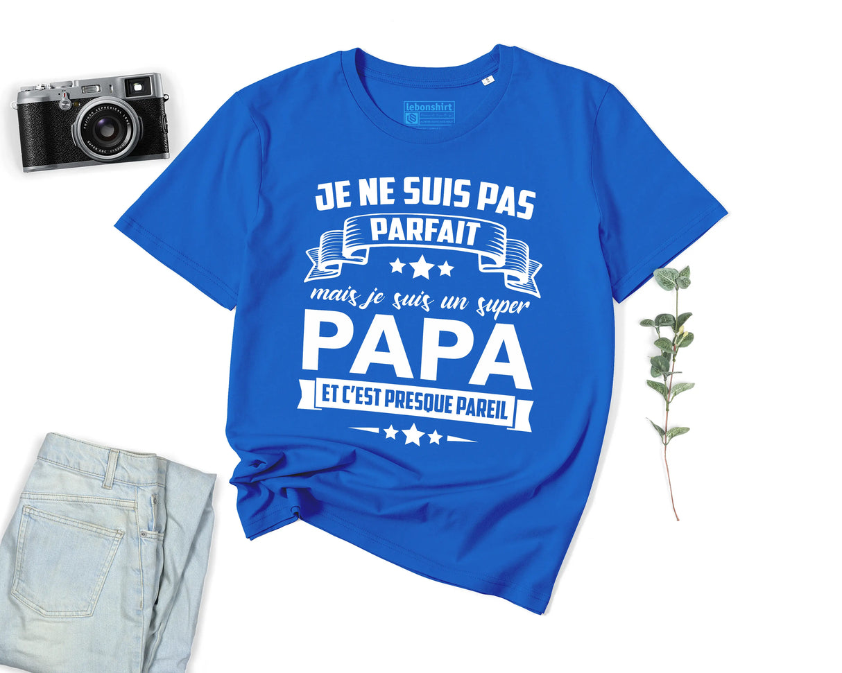 Lebonshirt® T-shirt Premium Homme Coton Bio - Je Ne Suis Pas Parfait Mais Je Suis Un Super Papa - L100522S24 - Bleu