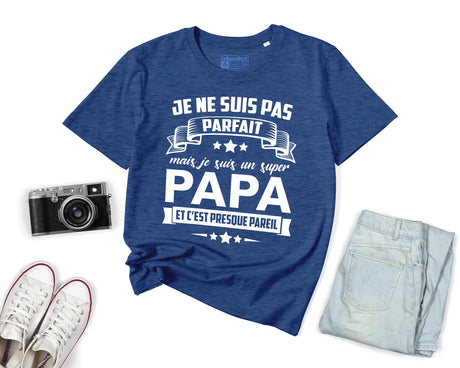 Lebonshirt® T-shirt Premium Homme Coton Bio - Je Ne Suis Pas Parfait Mais Je Suis Un Super Papa - L100522S24 - Indigo