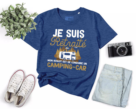 Lebonshirt® T-shirt Premium Homme Coton Bio - Je Suis Retraité - Mon Boulot Est De Conduire Un Camping Car - L270423S25 - Indigo