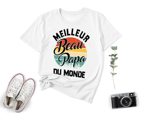 Lebonshirt® T-shirt Premium Homme Coton Bio Blanc - Meilleur Beau Papa Du Monde, Cadeau Idéal Pour Beau Père - L040522S05