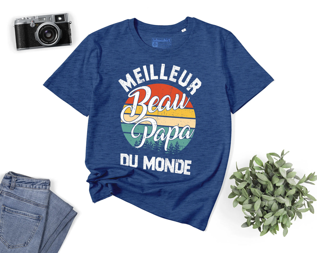 Lebonshirt® T-shirt Premium Homme Coton Bio Indigo - Meilleur Beau Papa Du Monde, Cadeau Idéal Pour Beau Père - L040522S05