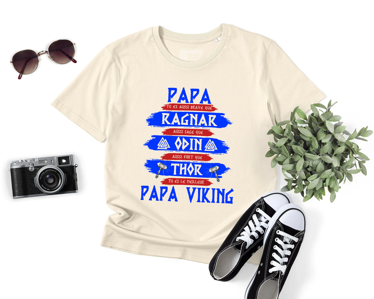 Lebonshirt® T-shirt Premium Homme Coton Bio Naturel - Papa, Ragnar, Odin, Thor, Papa Viking - L050522S03