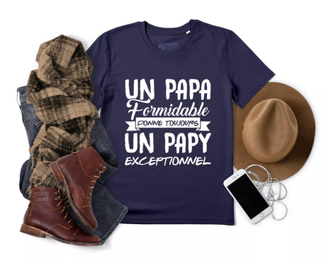 Lebonshirt® T-shirt Premium Homme Coton Bio - Un Papa Formiadable Donne Toujours Un Papy Exceptionnel - L290422S17 - Marine