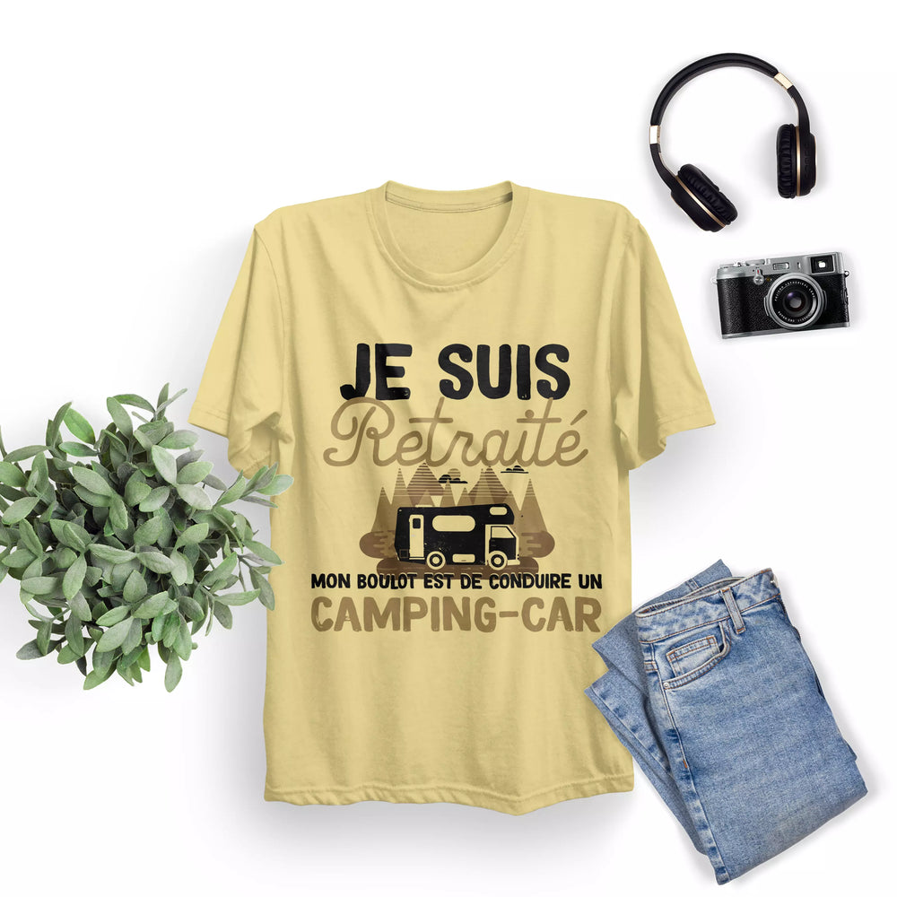 Lebonshirt® T-shirt Urban Oversize Homme Coton Bio - Je Suis Retraité - Mon Boulot Est De Conduire Un Camping Car - L270423S25 - Jaune